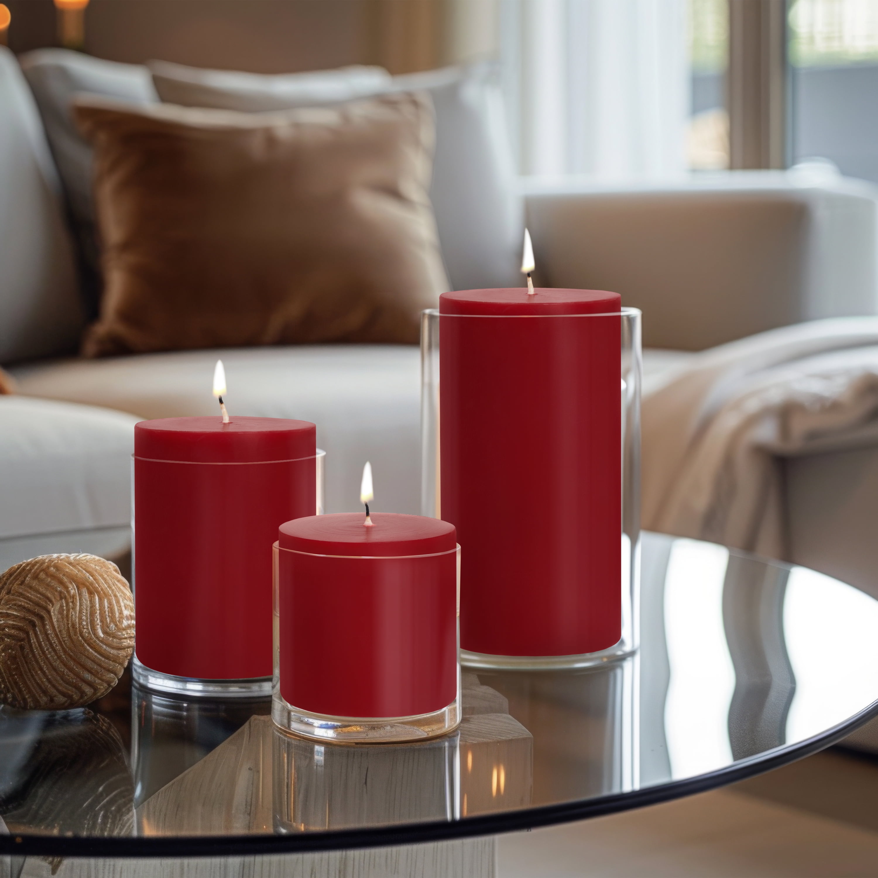 Mainstays Unscented Decorative Pillar Candle Set (3x3, 3x4 and 3x6) Red, Solid Color