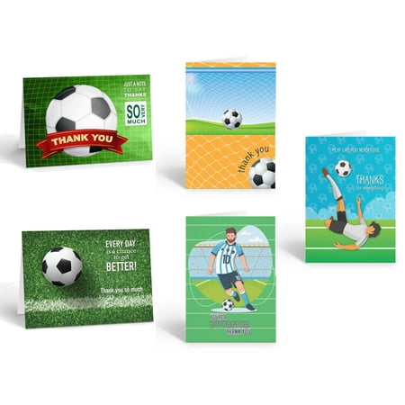 Assorted Soccer Thank You Note Cards - 10 Thank You Note Cards and Envelopes - S