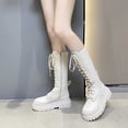 thumbnail image 6 of POROPL Boots for Women,Knee High Boots Lace Up Combat Boots Chunky Platform Side Zipper Boot, 6 of 9