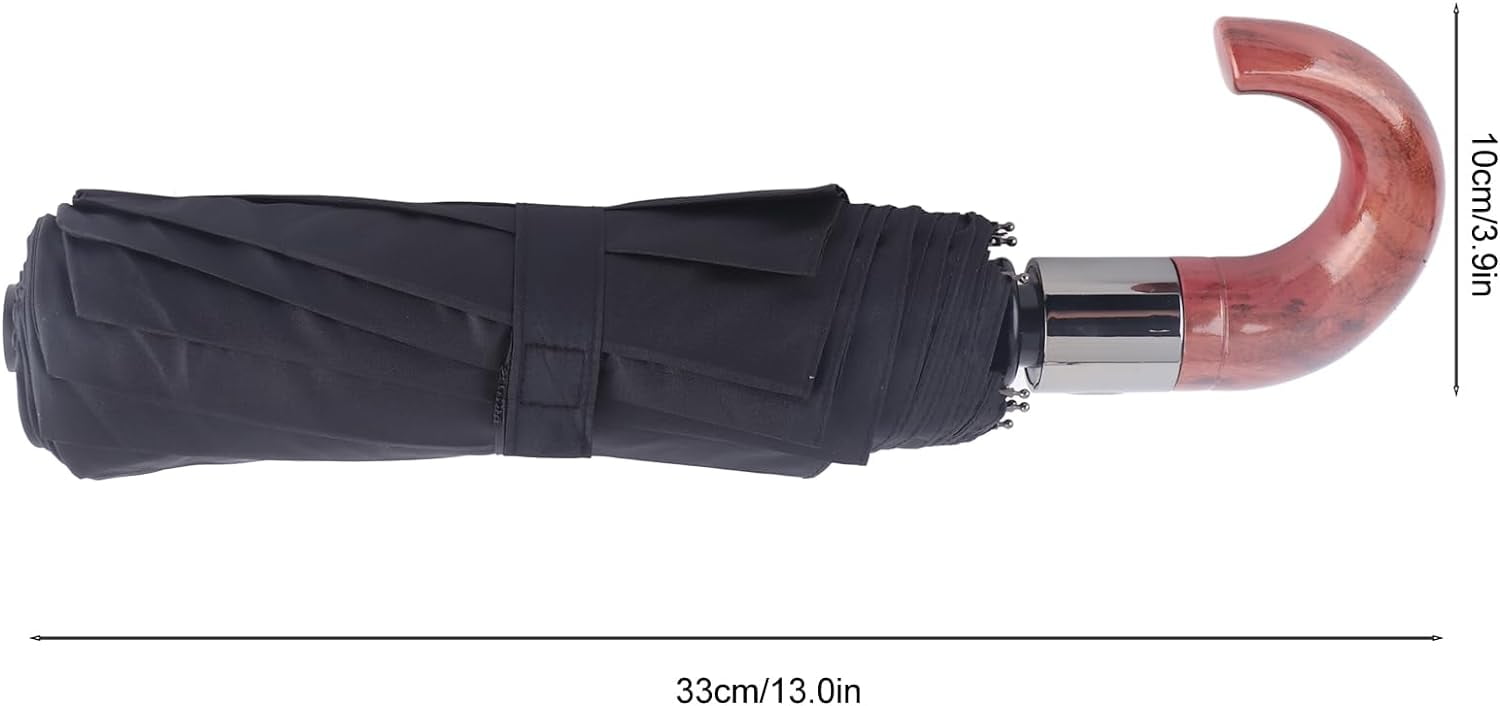 LUU-Travel Umbrella, Auto Open Close Mini Umbrella, Automatic Folding Umbrella with Curved Wooden Handle, Compact Umbrella for Outdoor_SAI