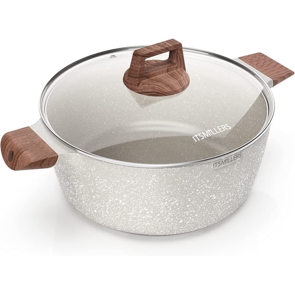 Nonstick Die Casting Stock Pot,6Qt Elegant Aluminum Ceramic Casserole with Lid, Induction Bottom