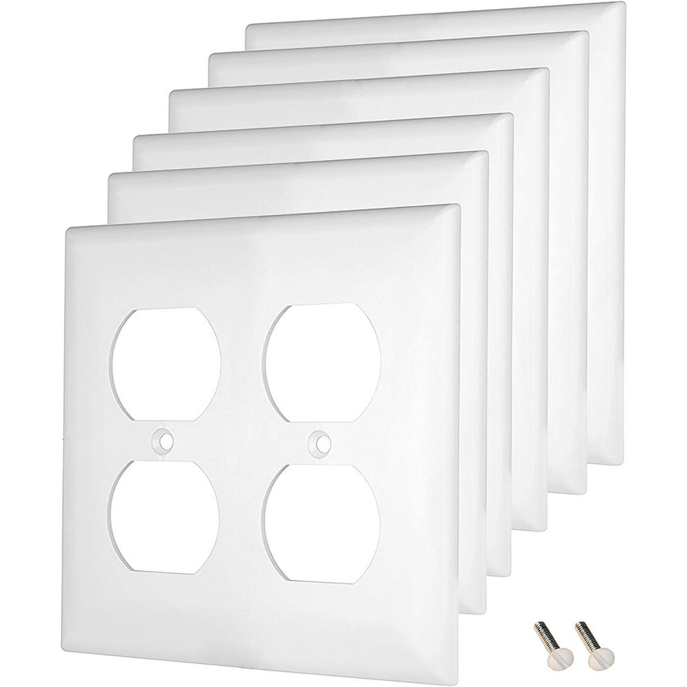 Sleeklighting 6 Pack Plastic White Look Outlet Covers 2 Gang Duplex
