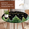 thumbnail image 4 of Christmas Tree Round Tablecloth, Fitted Table Cover with Elastic for 45"-54" Round Tables, Winter Snowflakes Xmas Pine Tree Black Table Cloth Outdoor Indoor Dinning Party Waterproof Tablecloths, 4 of 7