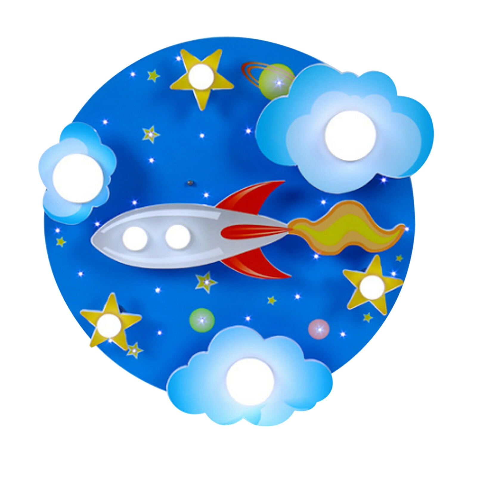 Wuzstar Modern Cartoon Rocket Ceiling Light Cloud Star Close to Ceiling Light Fixture LED Flush Mount Light for Childrens Room