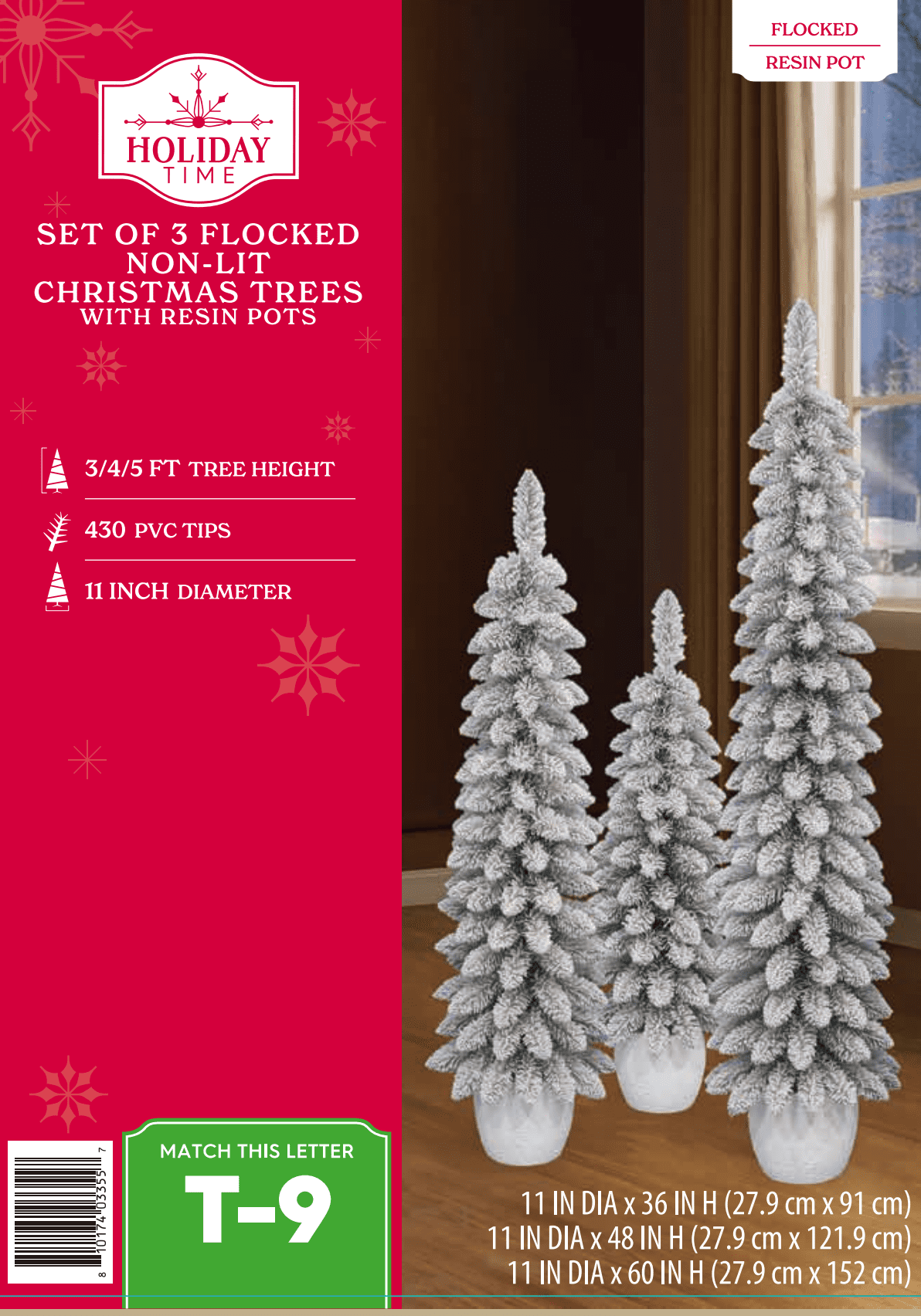 Set of 3 (3'/4'/5') Green Flocked Artificial Potted Christmas