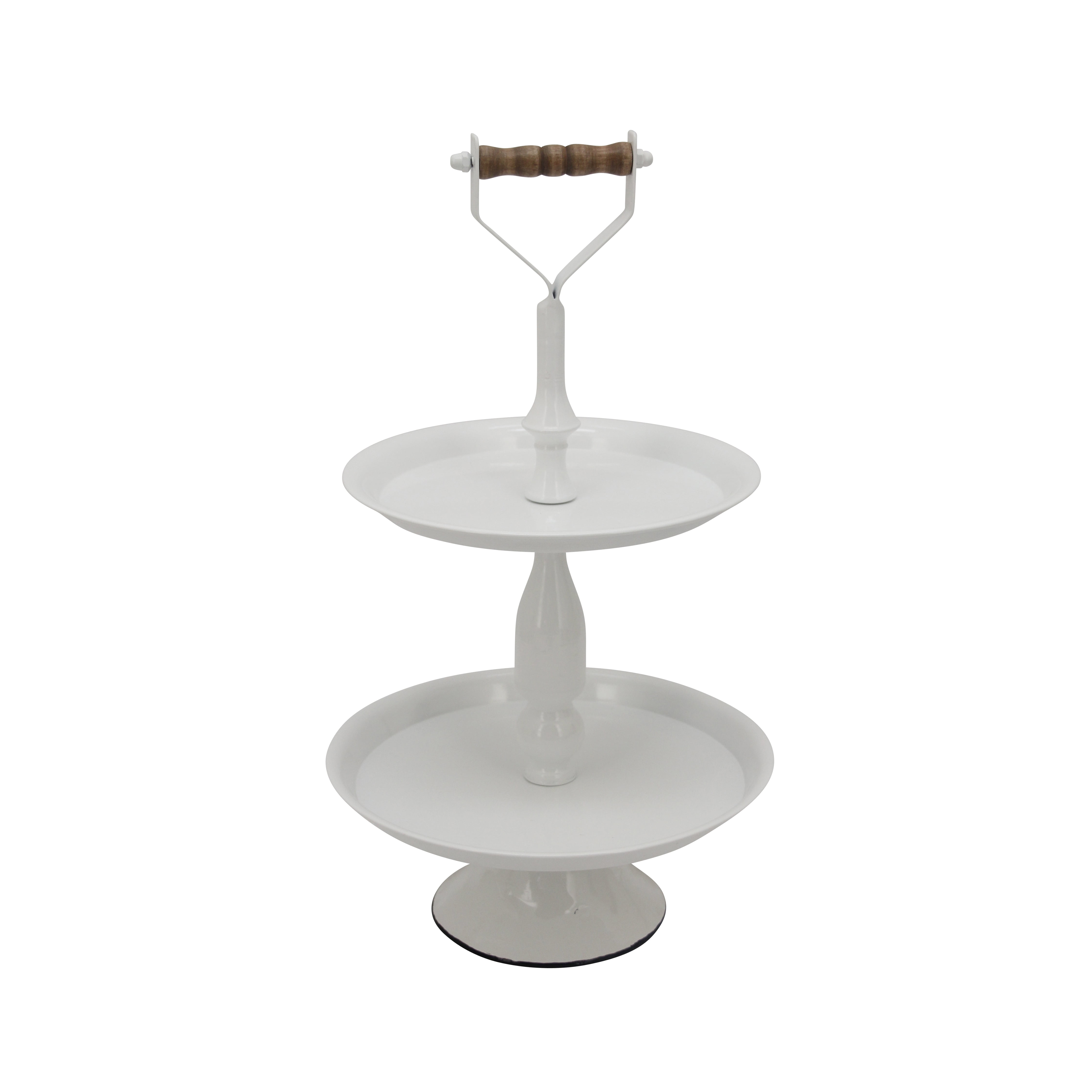 Metal Constructed Two-Tiered Round Serving Tray, White - Walmart.com ...