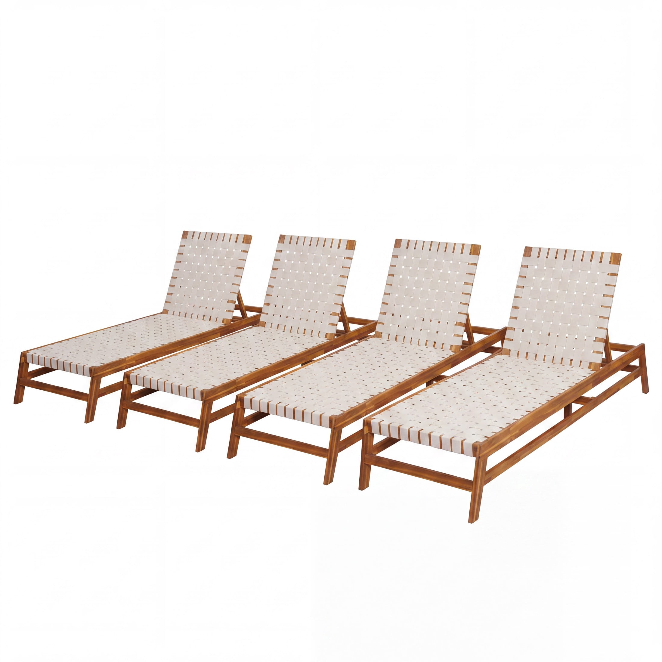 Christopher Knight Home Outdoor Wood Chaise Lounge Chair, Adjustable 4-Position Recliner with Rope Seat, White, Set of 4