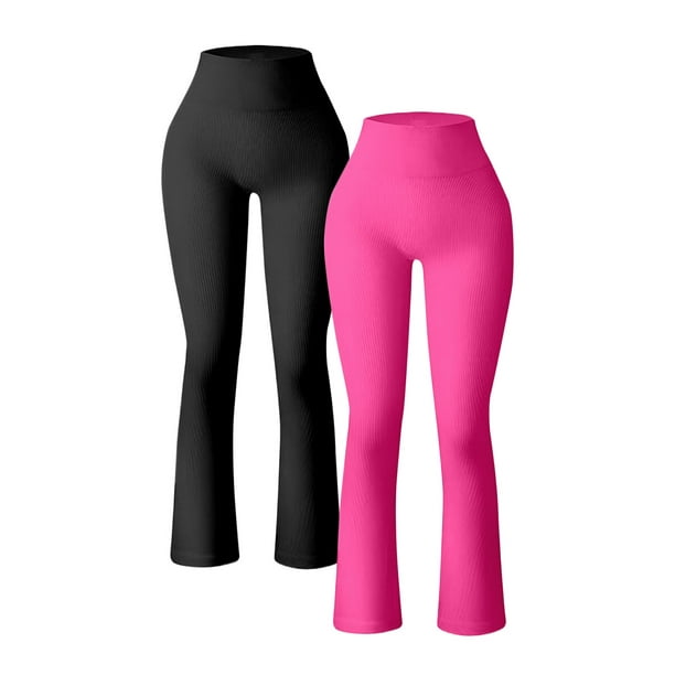 Ediodpoh Women's 2 Piece Yoga Pants Ribbed Seamless Workout High Waist Bell  Bottoms Flare Leggings Yoga Pants For Women Hot Pink M 