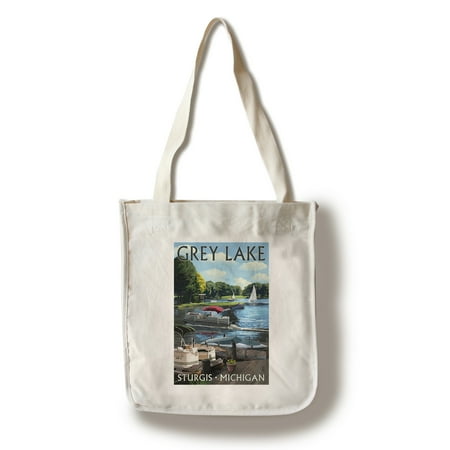 Grey Lake - Sturgis, Michigan - Pontoon Boats - Lantern Press Artwork (100% Cotton Tote Bag -