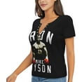 thumbnail image 2 of Mike Tyson's Shirt Women's V-Neck T-Shirt Short-Sleeved Tees Shirt Summer Deep V Top Black, 2 of 9