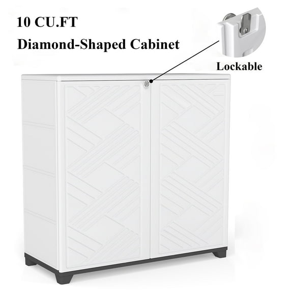 Decksplore 10 CU.FT Outdoor Storage Shed Waterproof, Lockable, HDPE Outdoor Storage Cabinet for Garbage Cans, Lawn Mower, Garden Tools (White)