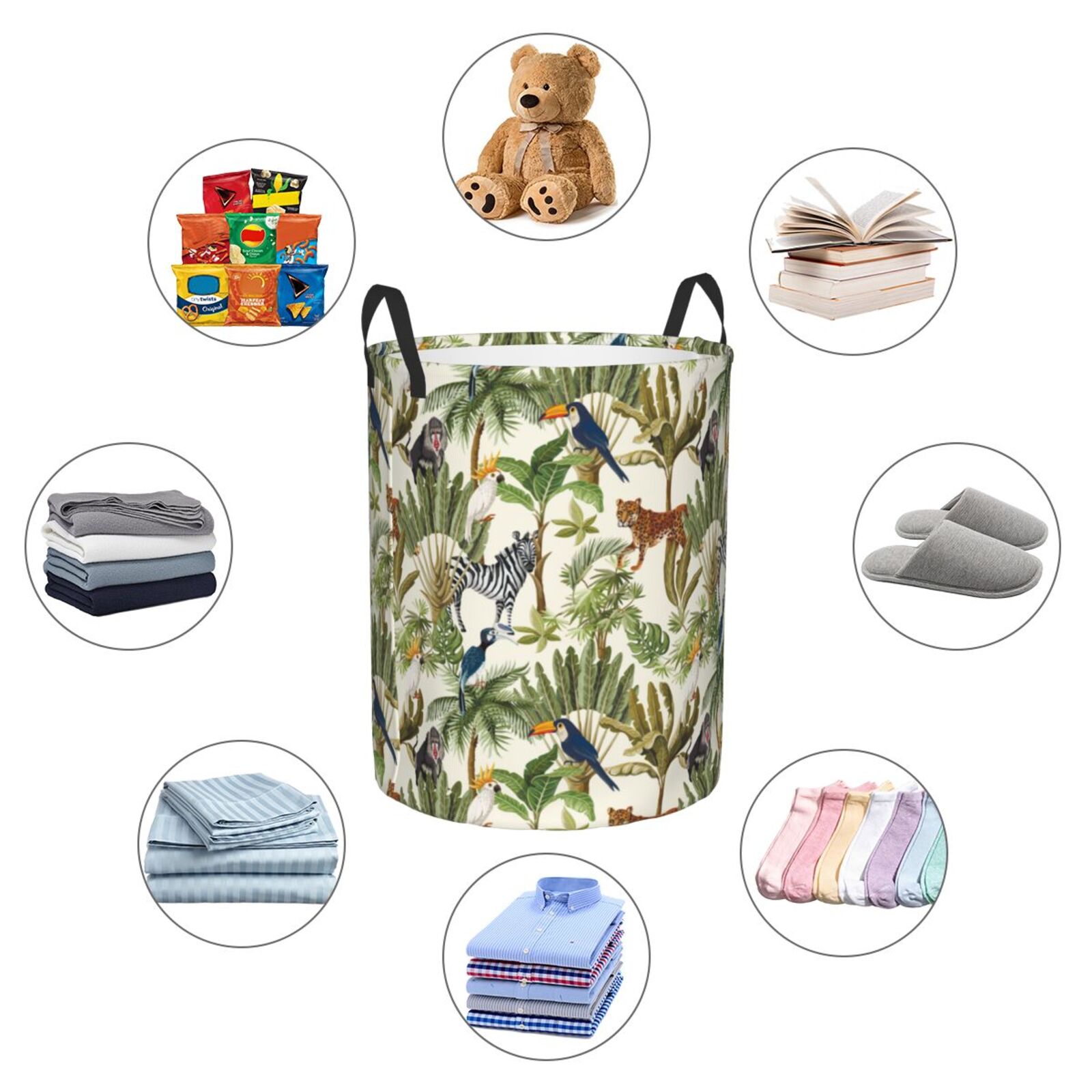 Large Laundry Basket with Handles - Jungle animals Kids Baby Dirty Clothes Laundry Hamper for Bedroom Aesthetic