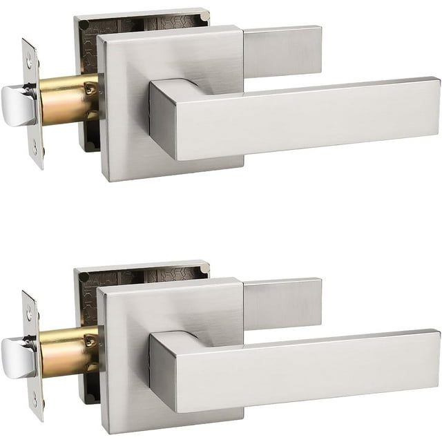Poignée de Porte en Nickel Brossé Serrure de Porte d'Intimité Intérieure Serrure de Porte de Lit et de Bain avec Poignée de Serrure de Porte Carrée Rose Moderne Sans Clé Réversible pour Gauche et Droite