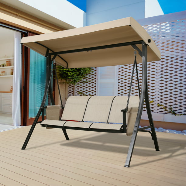 Ulax Furniture 3 Seat Steel Frame Patio, Patio Porch Swing