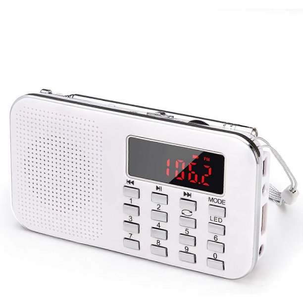 (White)J-908 AM Ultra-Thin Portable Radio AM FM MP3 AUX USB, 1200MAH Rechargeable Removable Battery Saves and Dials Stations Automatically