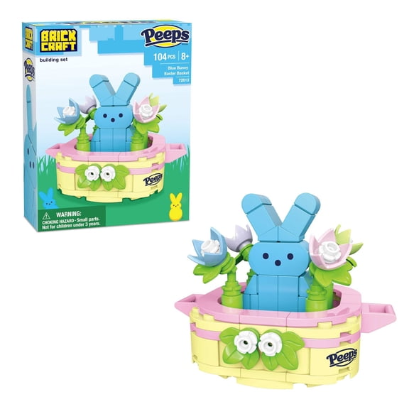 Brickcraft PEEPS Blue Bunny Easter Basket Building Kit (104-Piece Set), Easter Brick Toy, Candy Collectible, Spring Decor, Floral Display, Gift for Kids and Adults