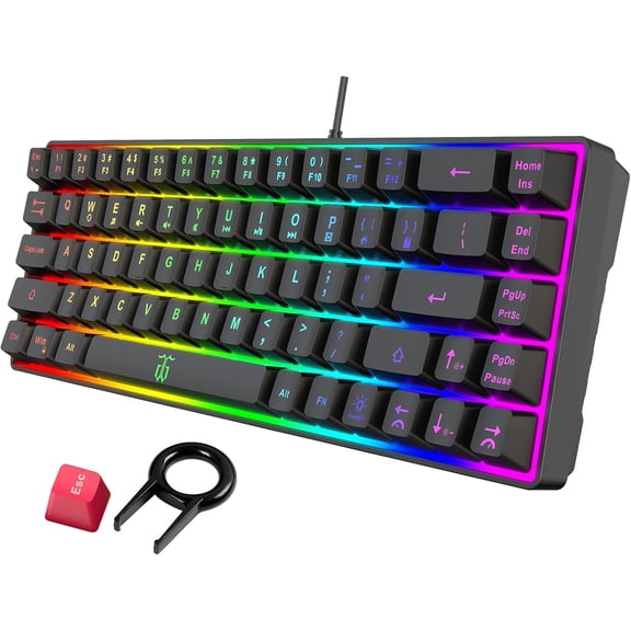 60% Gaming Keyboard, Rainbow Backlit Mini Membrane Keyboard for PC Gamers(68 , Black Rainbow)