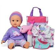 Gift Boutique 14-Inch Baby Doll Travel Set with Clothes, Diaper, Hat, Bag, Onesie, Bib & Milk Bottle Accessories