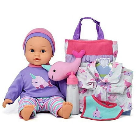 Gift Boutique 14-Inch Baby Doll Travel Set with Clothes, Diaper, Hat, Bag, Onesie, Bib & Milk Bottle Accessories
