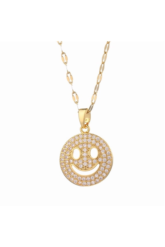 Smiley Face Necklace for Women 14K Gold Plated DaintyCubic Zirconia Happy Face Pendant Cute Preppy Necklaces Non Tarnish Jewelry Gifts