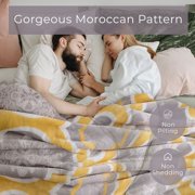 Shop LC Gray and Yellow Pattern Flannel Throw Blanket with Knitted Border 100% Microfiber Birthday Gifts