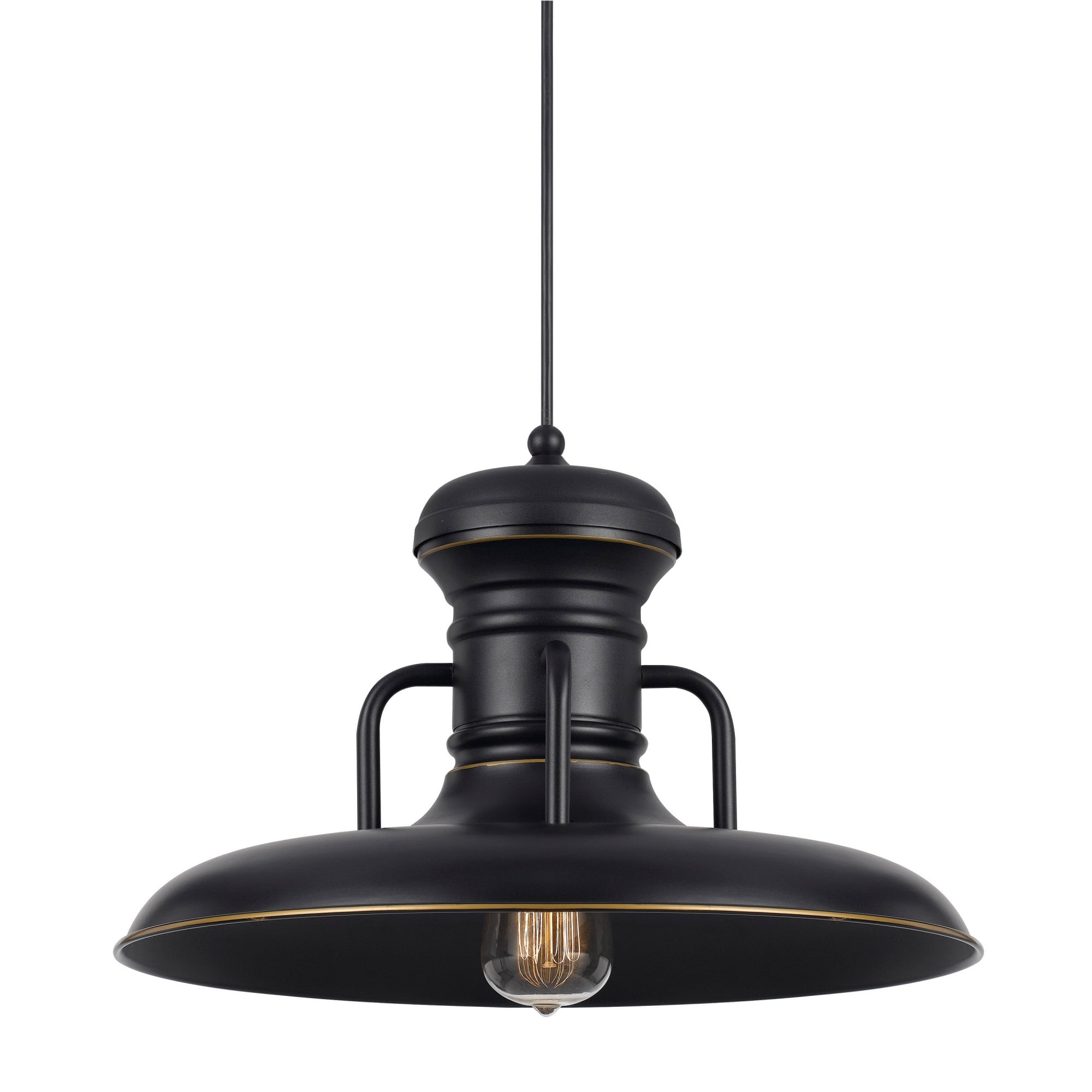 Industrial Style Round Shaped Metal Pendant Lighting with Canopy, Black