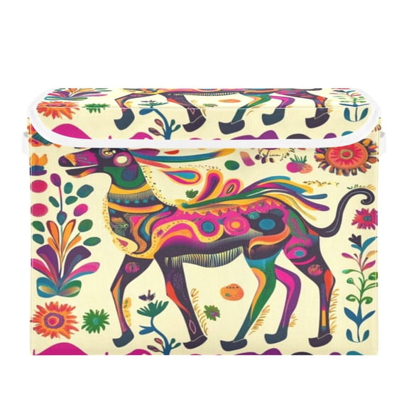 Storage Box With Lid 16.5x12.6x11.8In Foldable Stacked Household Storage Box Pink Animals