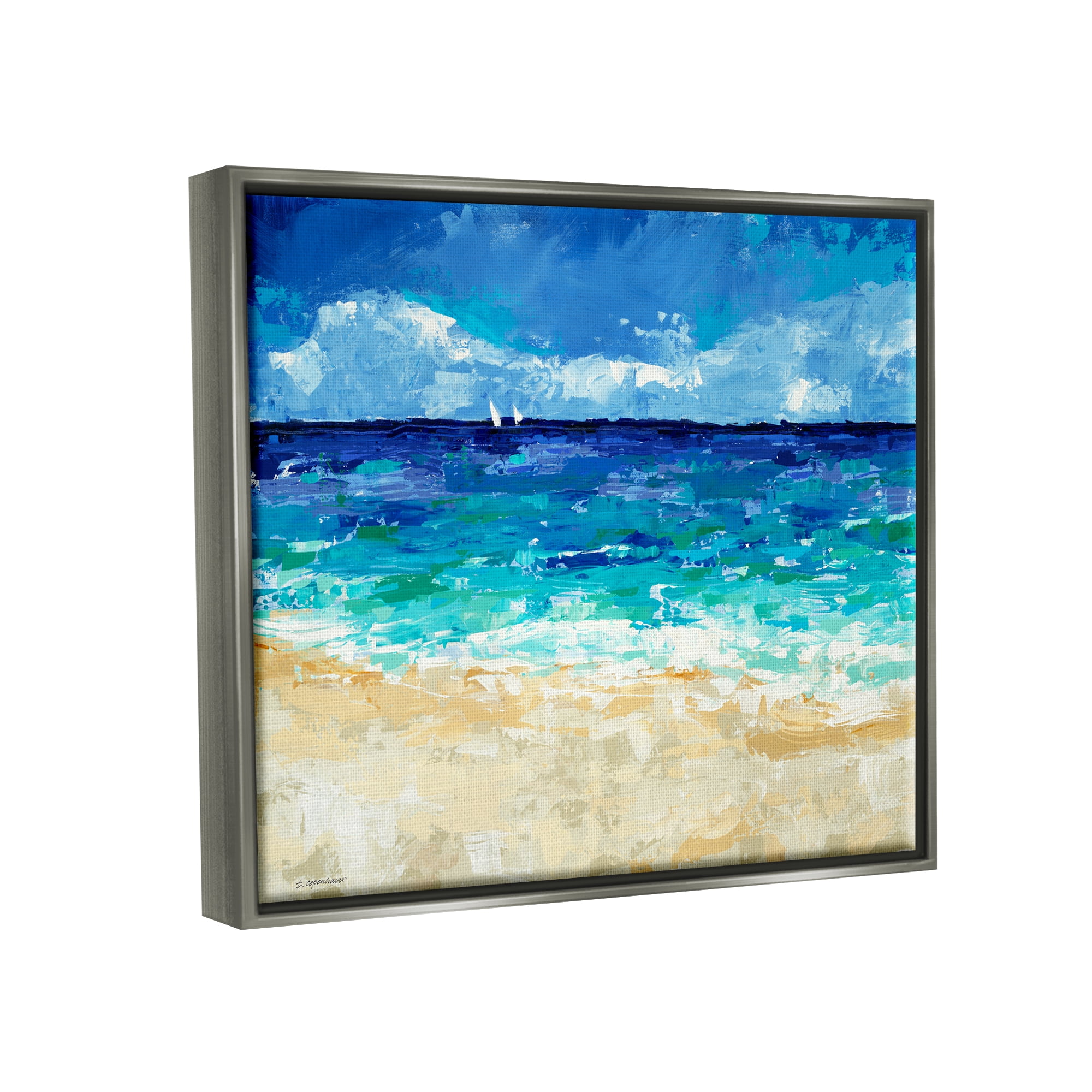 Stupell Industries Modern Beach Scene Abstract Shore Coastal Painting Gray Floater Framed Art Print Wall Art