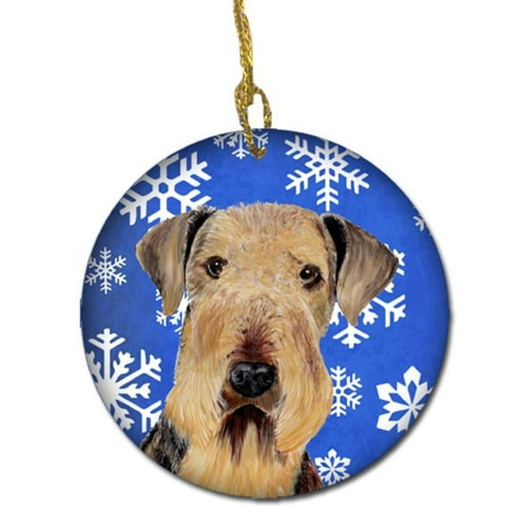 Airedale Winter Snowflakes Holiday Ceramic Ornament