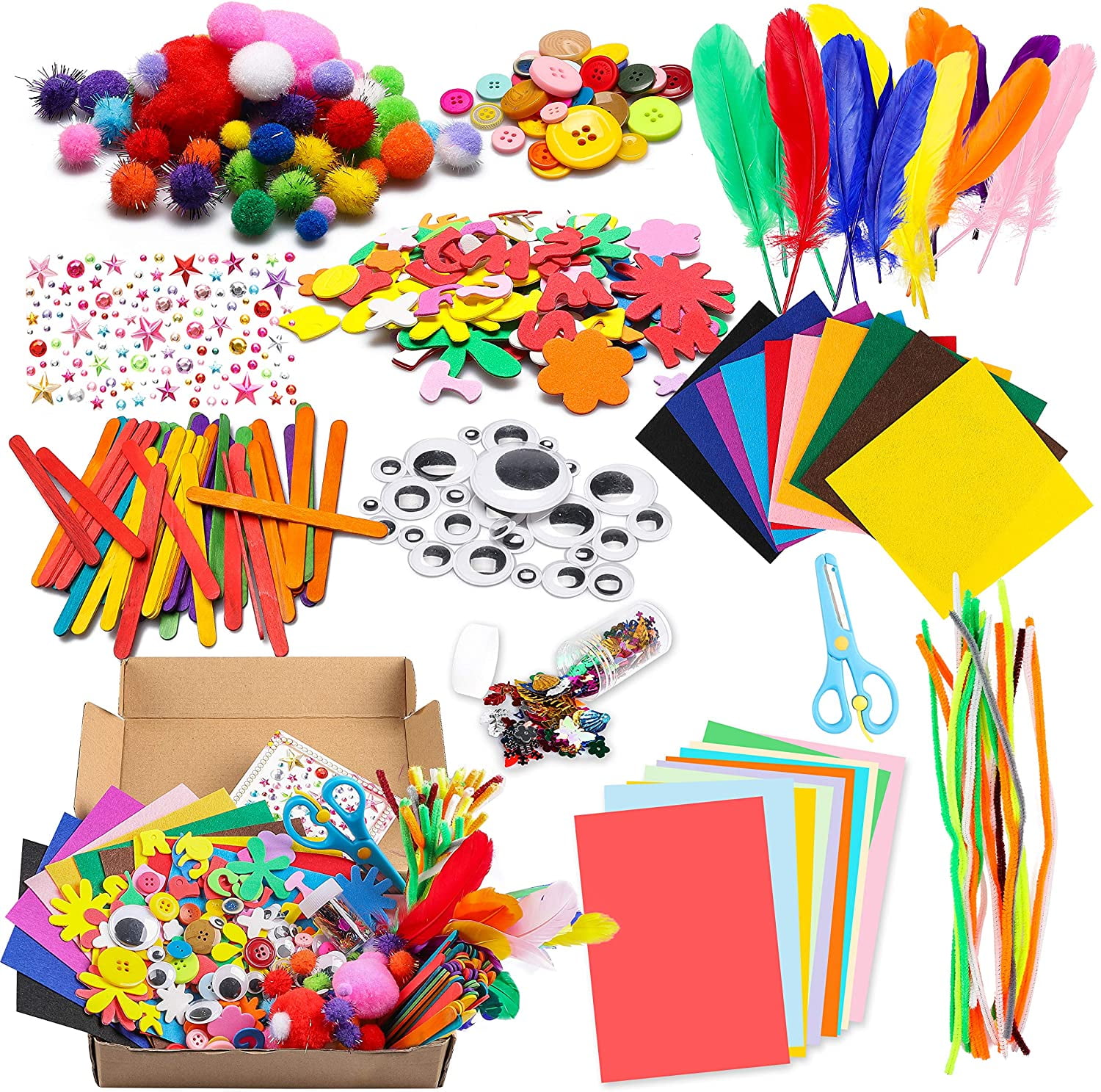 Ottoy 1000pcs Art Craft Kit For Kids Creative Pompoms Pipe Cleaners