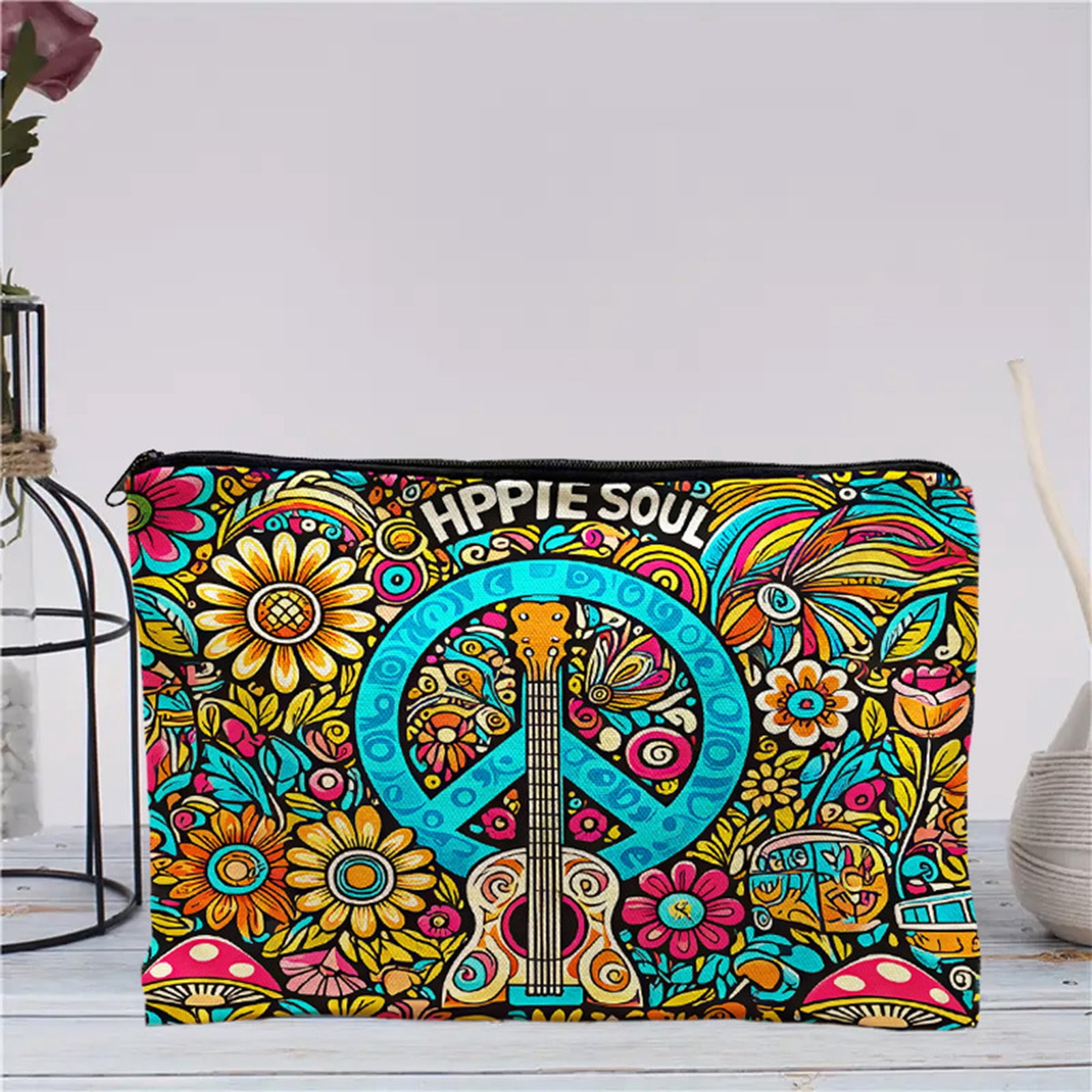 drawstring cosmetic makeup travel bag Bag, Floral Print Home or away Linen Canvas Cosmetic Bag Large