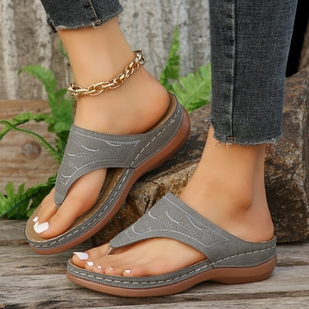 

Daznico Sandals Women Women Shoes Wedge Thick Soled Sandals Fashionable One Foot Thongs Bohemian Sandals Orthopedic Sandals for Women Summer Sandals for Women 2024(Color:Grey Size:US 6.5)