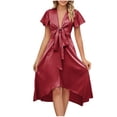 thumbnail image 2 of Mefallenssiah Robe Midi Longue Décontractée d'Été pour Femmes à Manches Courtes Col en V Unie Sexy Fluide, 2 of 5