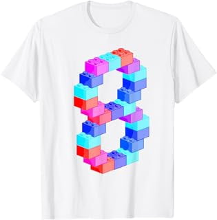 Cute Block Building 8th Birthday Gift 8 Years Old Boys Girls T-Shirt