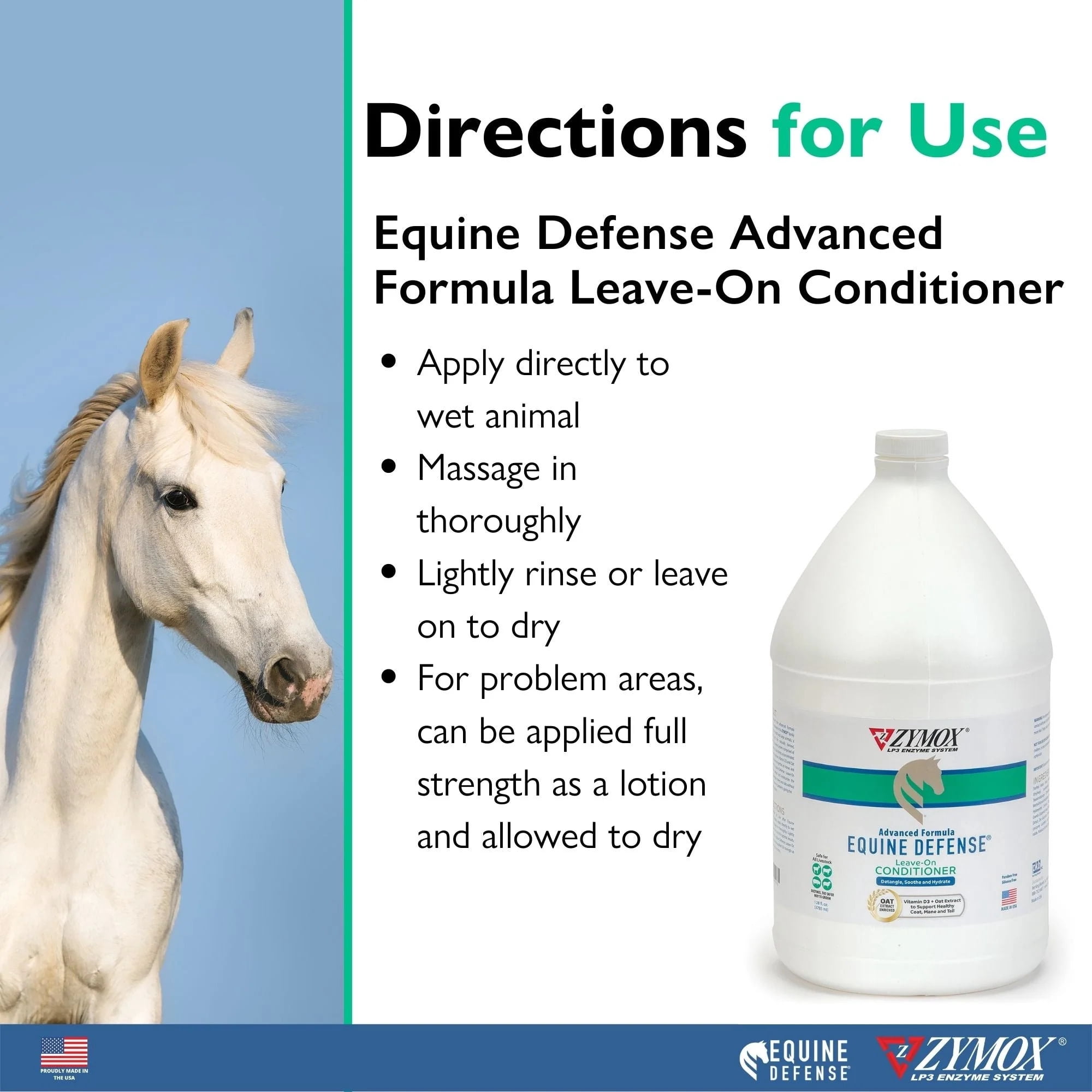 Zymox Equine Defense Advanced Formula Leave-on Conditioner, 1 gal. for Horse Coat Care