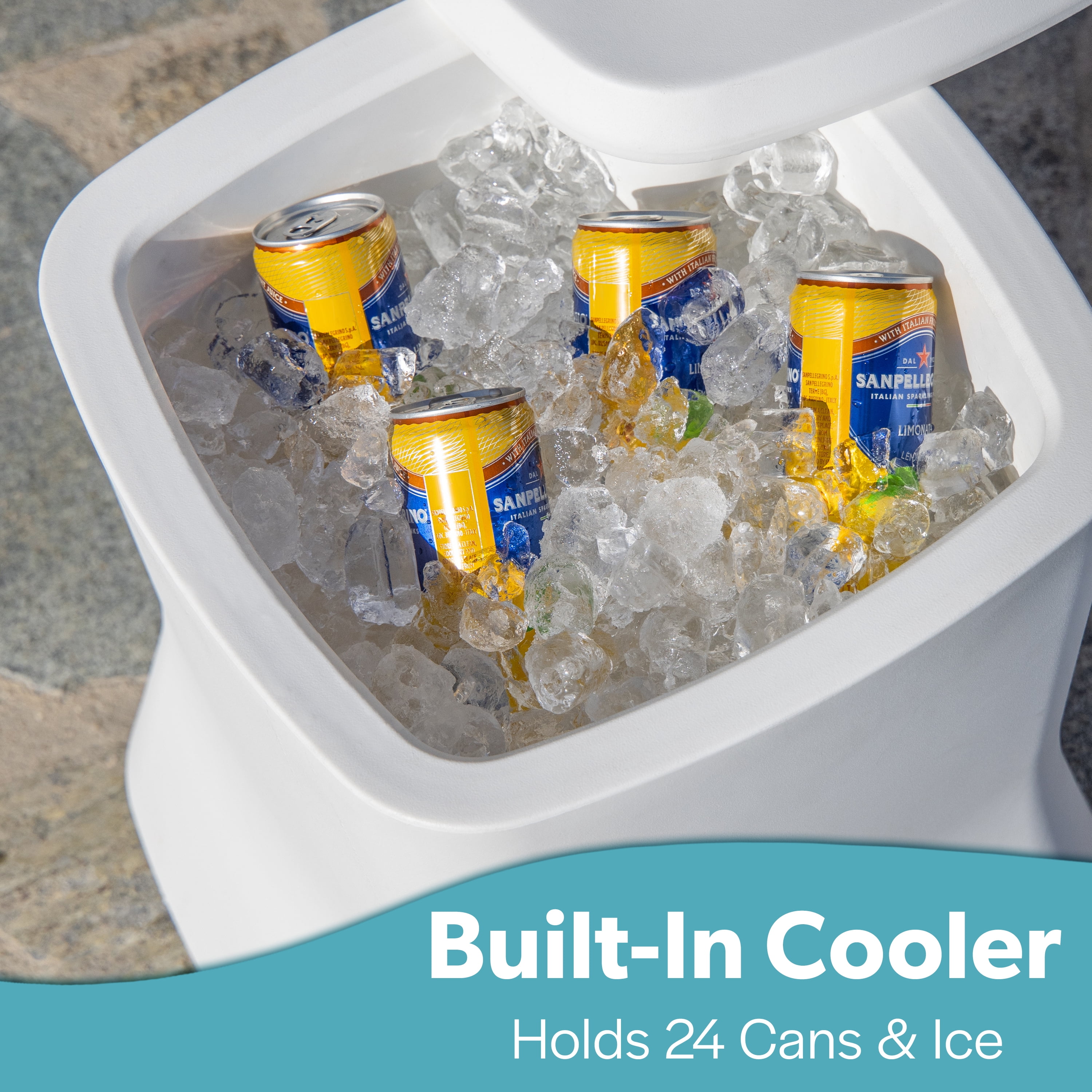 Coast Modern Outdoor Side Table Cooler - 2 in 1 Patio Decor Storage Table & Ice Chest - 25 QT - White