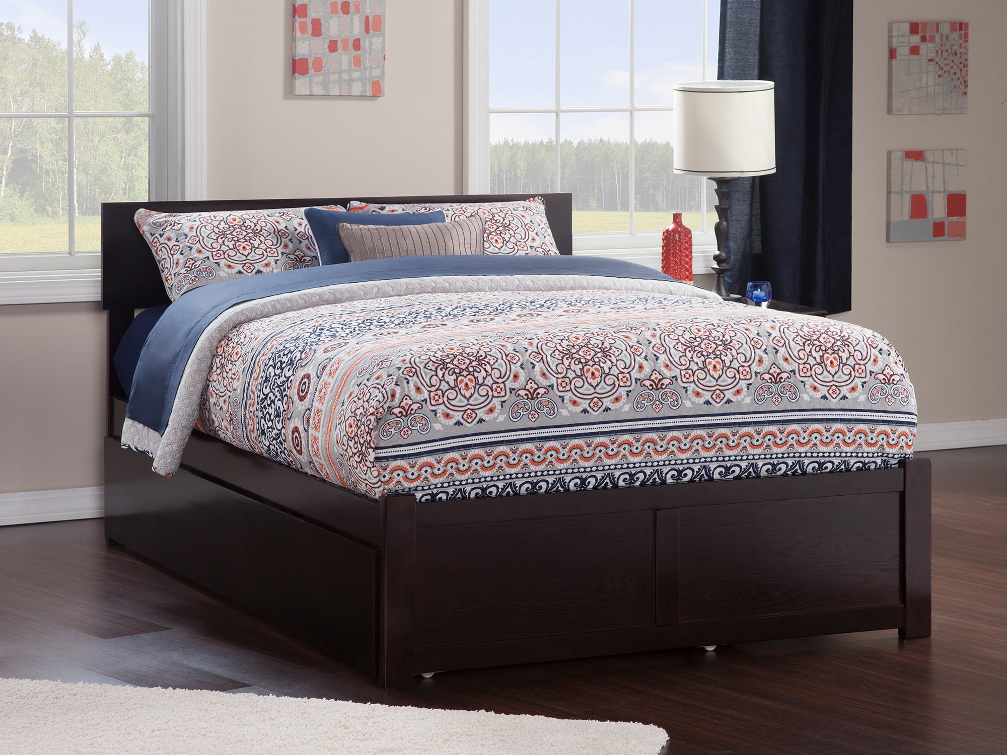 AFI Orlando King Solid Wood Platform Bed with Footboard and Twin-XL Trundle in Espresso