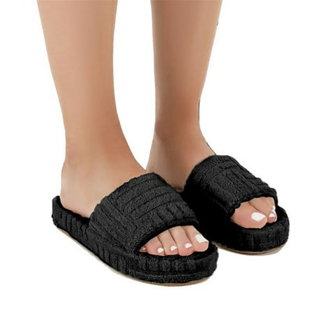 

Terry Towelling Slider Slippers For Women Girls Slip-On Plush Shoes Household Winter Supply Fashion