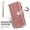 thumbnail image 2 of Dteck Galaxy S21+ Wallet Case, Bling Sparkle Glitter PU Leather Magnetic Flip Case with Credit Card Slots/Hand Strap for Samsung Galaxy S21 Plus, Rosegold, 2 of 5