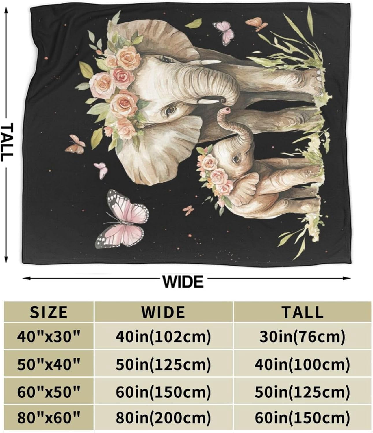 Elephant Blanket Soft Cozy Cute Elephant Fleece Throw Blanket Warm Mother Child Animal Flannel Plush Bedding Stuff Decor Blankets Gifts for Lover Girls Boys Kids Women Adults Bed Travel 40"x50"