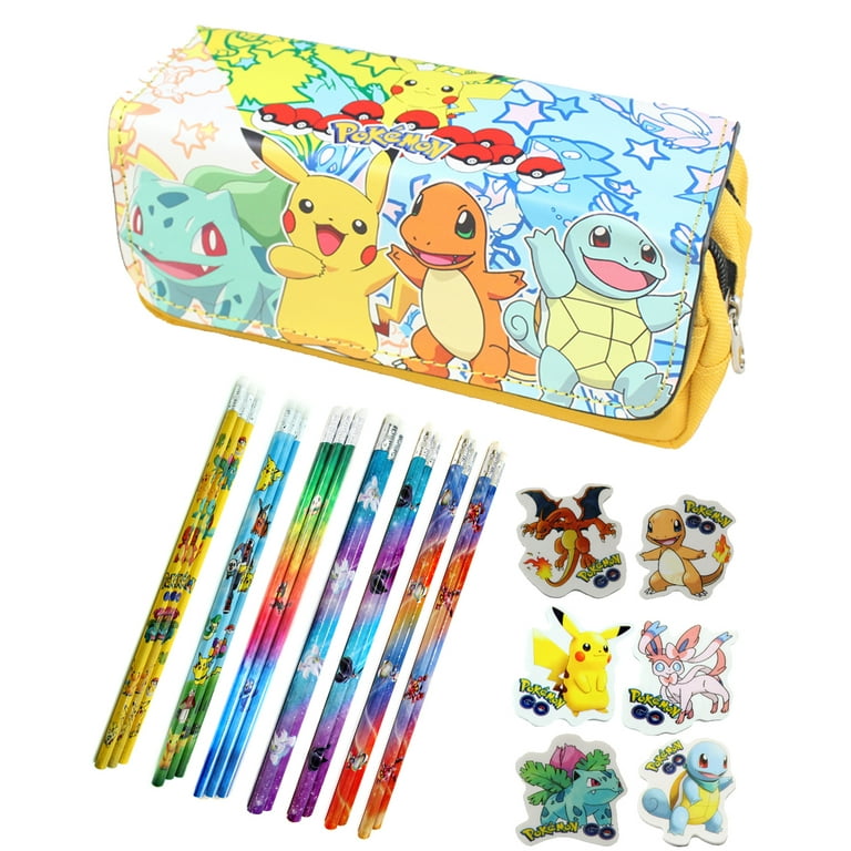 Pokemon Pencil Case Assorted Character with 3 Pokemon Pencils and Erasers -  Yellow 