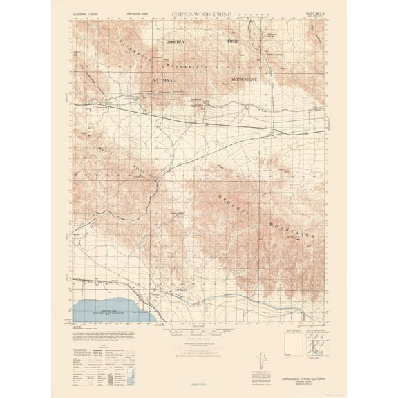 Topographical Map - Cottonwood Springs Sheet - US Army 1944 - Vintage Wall Art
