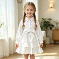 thumbnail image 2 of WXFAZCVU Girls Dresses Lapel Long Sleeved Button Down Shirt Dress Back to School Outfits Size 2-3 Years, 2 of 4