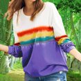 thumbnail image 4 of Womens Long Sleeve Crewneck Color Block Sweatshirt Tops Casual Striped Printed Loose Fit Shirts Blouses Tunic Tops, 4 of 7