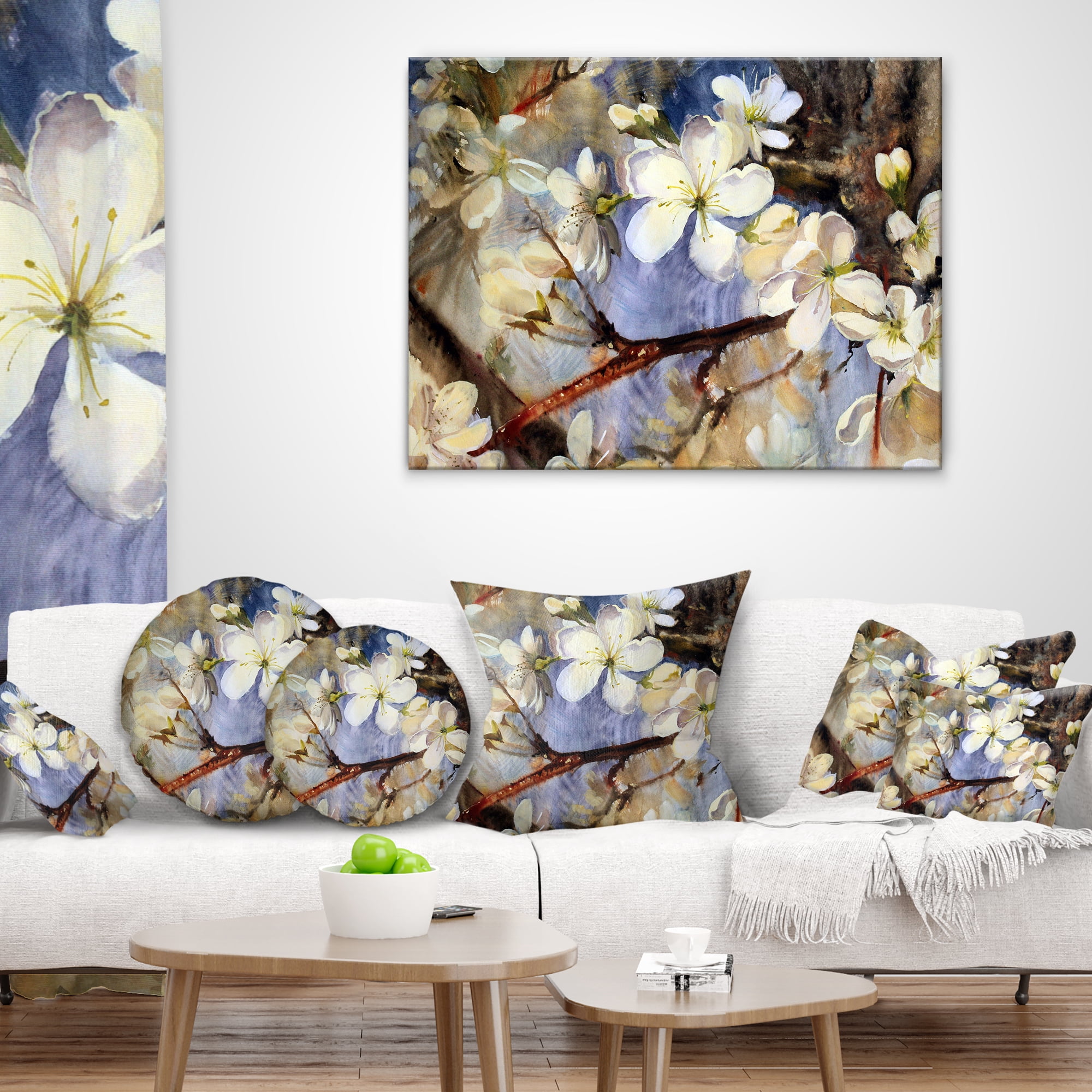 Designart White Spring Flowers - Floral Throw Pillow - 16x16