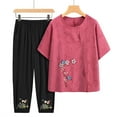 thumbnail image 2 of TARIENDY Cotton Pajamas for Women Set Plus Size 2 Piece Loungewear Embroidered Short Sleeve Tops and Cropped Pants Soft Comfy Sleepwear Pink XXXL, 2 of 7