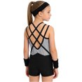 thumbnail image 6 of Aislor Girls Tank Unitards With Shorts Headband Gymnastics Leotard Athletic Ballet Dance Bodysuit Training Outfits Black Silver 16, 6 of 7
