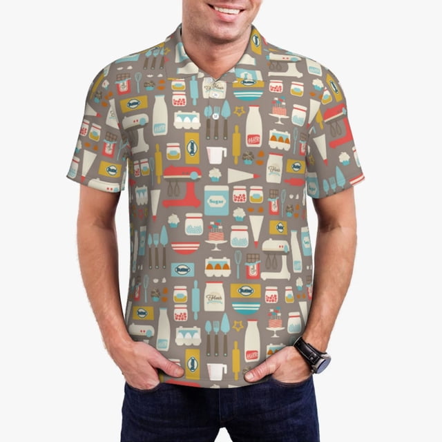 Fotbe Kitchen Food Camiseta Polo de Golf para Hombre con Estampado – Camisa Deportiva Transpirable con Cuello Abotonado-Small