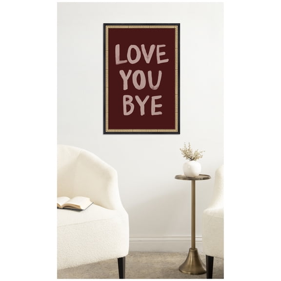 Kate and Laurel Framed Wall Art Print Love You Bye Hand Painted Typography by Lucky Guava, 18 x 26, Castellan Black Frame, Modern Contemporary, Typography Art for Wall Decor