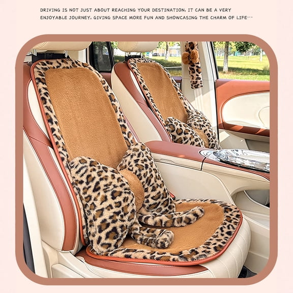 Title Leopard Print Bow Car Headrest Decoration Plush Soft Car Seat Accessory, Breathable Material For Comfortable Car Interior Use, Cross-Border New Stylish Leopard Pattern Car
